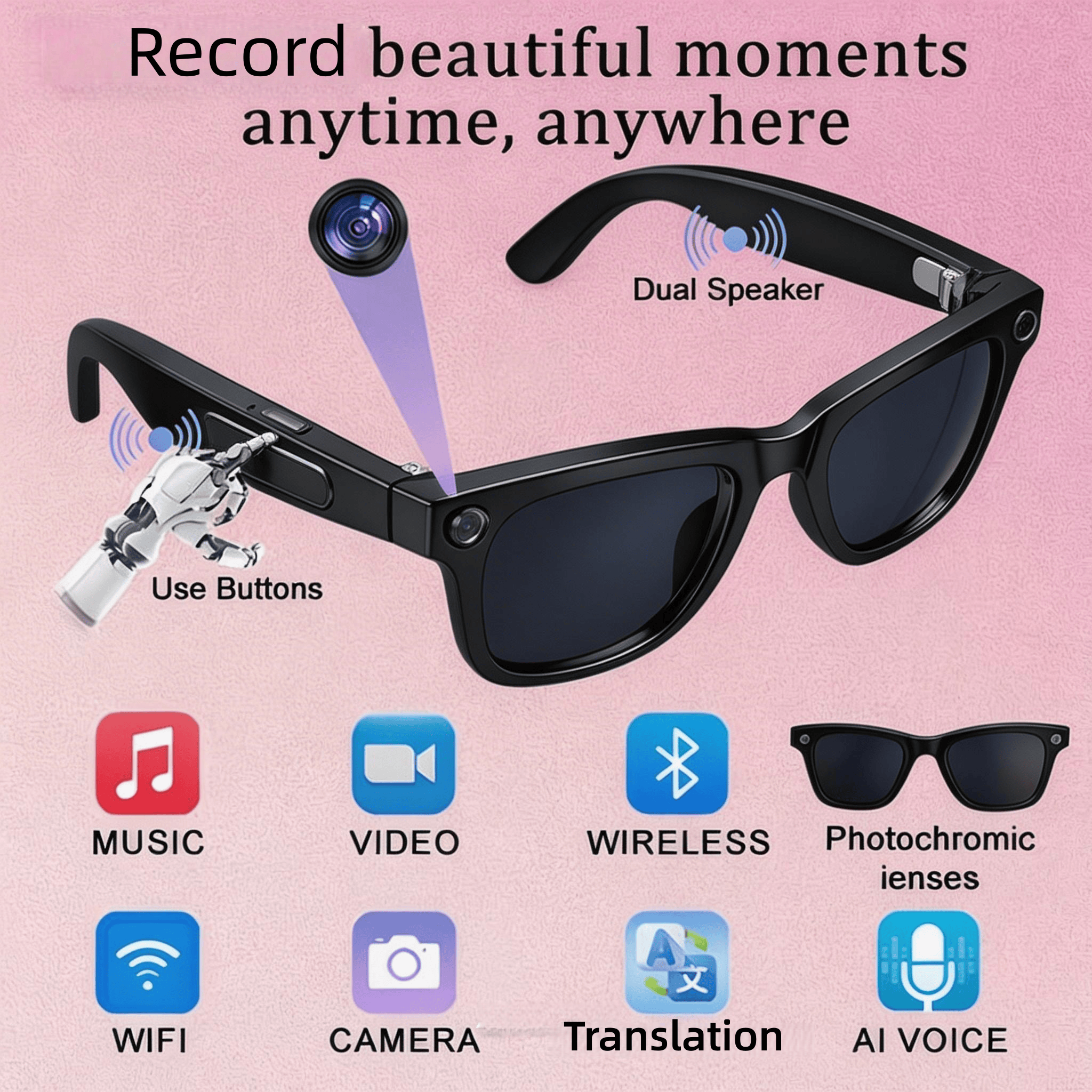 4K Camera Glasses with AI Smar - огляд і ціна Audio Music Recognition